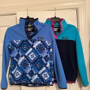 (2) Lands' End Women’s Patterned Fleece Pullovers - Blue and Teal, size XS